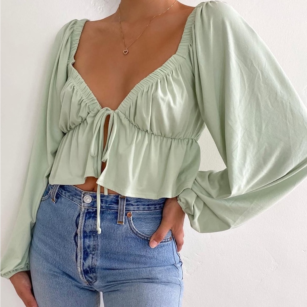 Frankie Phoenix Elegant Women's Sage Green Top - Picture 2 of 11